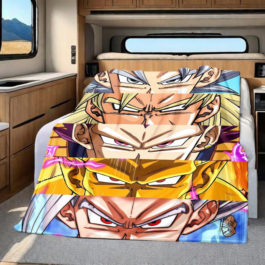 1 szt. Koc flanelowy z nadrukiem Son Goku, Wysokiej jakości, Na wszystkie pory roku, Wystrój domu, Ciepło i komfort, Idealny na prezenty świąteczne