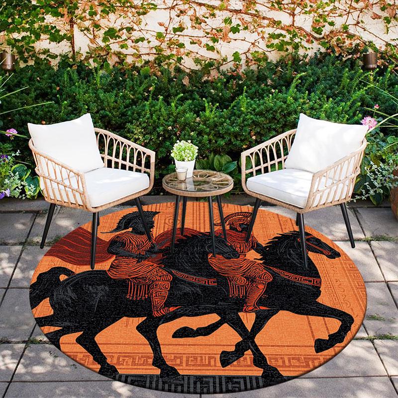 Ancient Greek Art pattern round rug,Carpet Rug for Living Room Bedroom Playroom ,Non-slip Floor Mat,Holiday Gifts and Birthday Gifts.