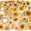 1box Waterproof PVC Self-Adhesive Stickers for Suitcase Skateboard Refrigerator Helmet Mobile Phone Shell Sunflower Pattern 60~80mm 100pcs/box