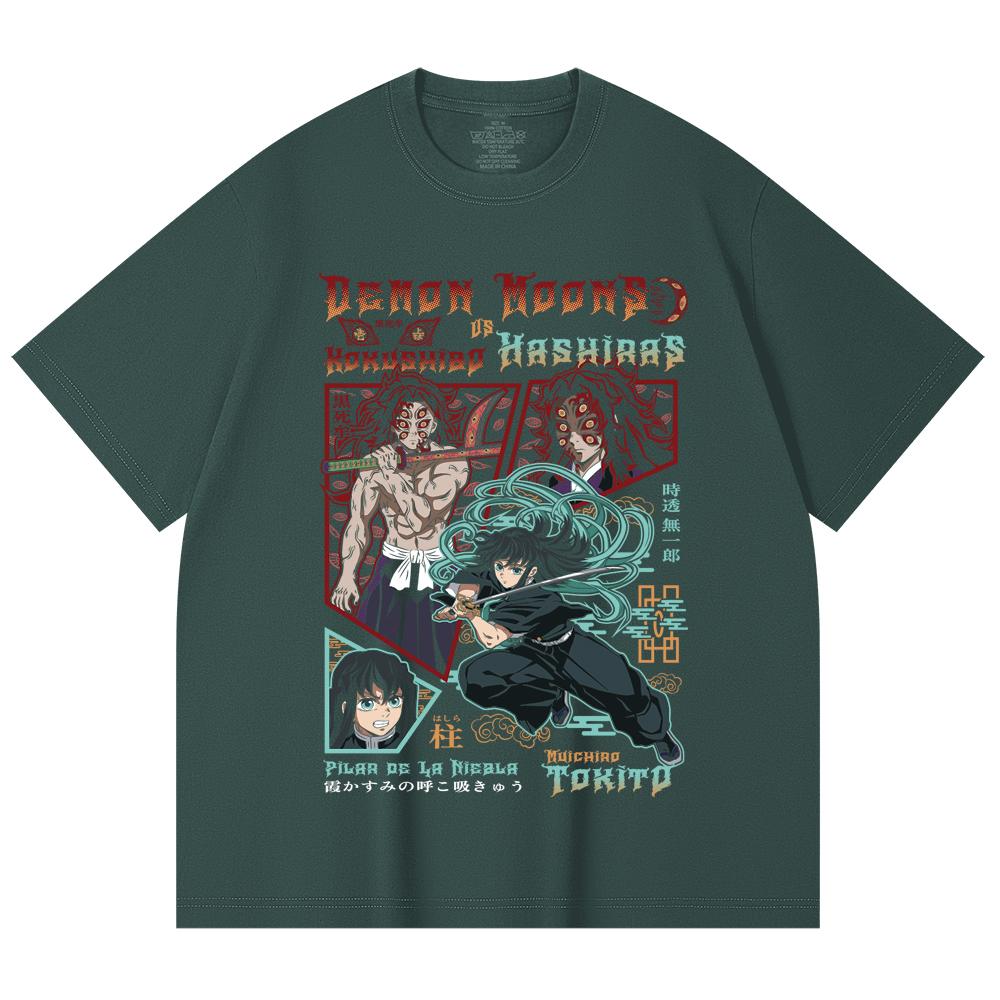 230 Gsm 100% Cotton Demon Slayer V93 Kokushibo x Tokito Print Unisex Heavy Cotton T Shirt