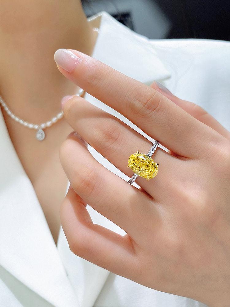 Xiancan Schmuck 2021 Ovaler Brillantring: 925er Silber mit Kohlenstoffdiamant für Damen.