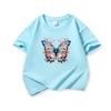 Kids Cotton T Shirt Blue Colorful Floral Butterfly Print Crew Neck Short Sleeve Tee Casual Boys Girls Summer Tops