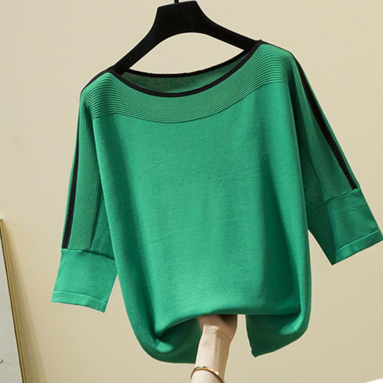 Summer Fashion Women Knitted Solid Tshirt Ice Silk Pullover Short Sleeve Loose Women's Clothing Thin