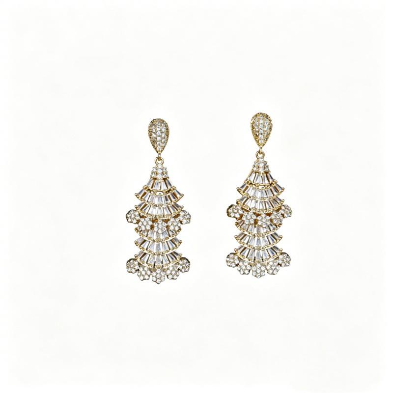 Elegant Long Zircon Inlaid Pagoda Earrings for Women - S925 Silver Needle Fashion Evening Dangles
