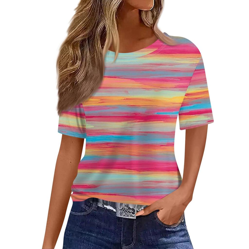 Dámské módní ležérní tričko s krátkým rukávem a potiskem, s kulatým výstřihem