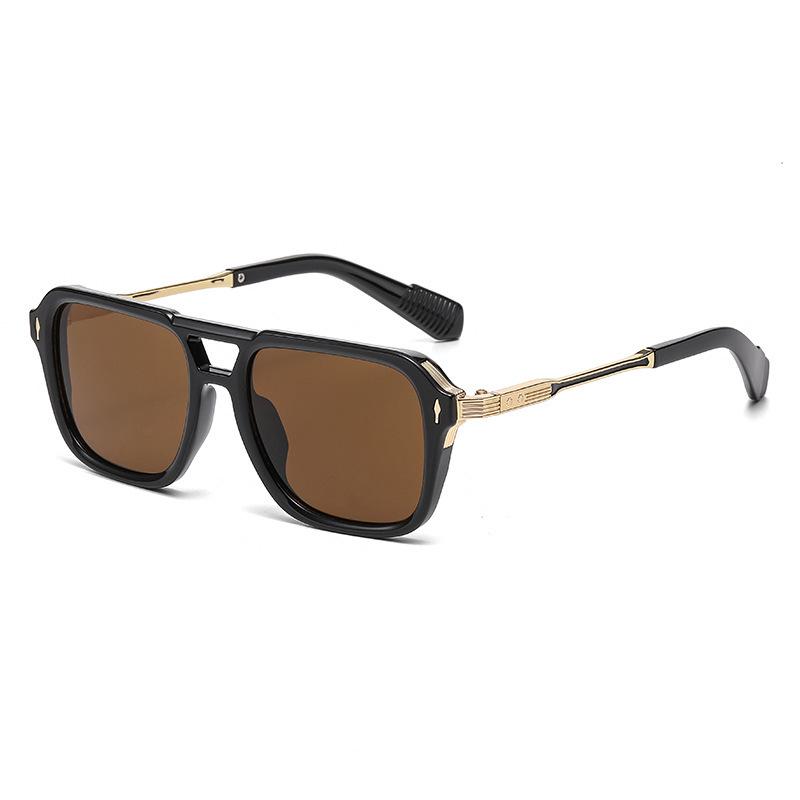 European  American Men s Retro Pilot Sunglasses with Double Bridge Square Frame