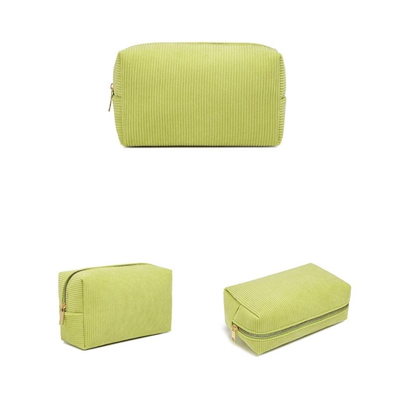 Portable Makeup Brush Tool Storage Bag with Zippered Corduroy Solid Color Cosmetic Bag Large Capacity Zippered Purse