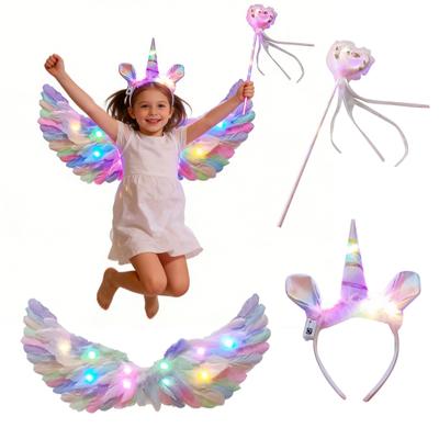 Bandeau Ailes Lumineuses Elfe Fée Baguette Lumineuse Ange Fée Set d'Accessoires Photo pour Filles Accessoire de Costume Lumineux