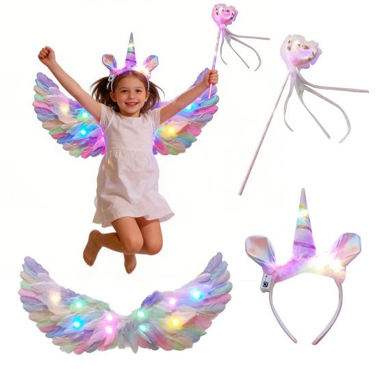 Zářivá čelenka s křídly Elfí víla Svítící hůlka Andělská víla Foto rekvizita Sada pro dívky Rozsvěcující se kostýmový doplněk