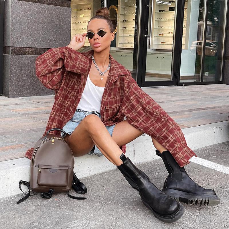 Chemises à carreaux vintage décontractées pour femmes, blouse ample à manches longues boutonnée sur le devant, printemps, surdimensionnée, classique, hauts high street