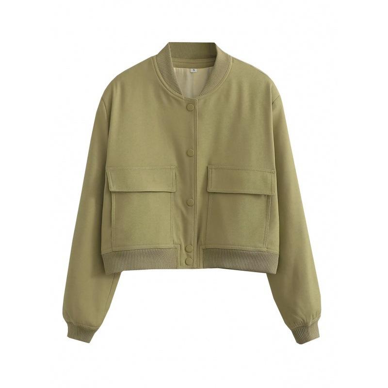 Women Fashion With Pockets Bomber Jacket Coats Vintage Long Sleeve Front Button Casual Female Outerwear Chic Tops