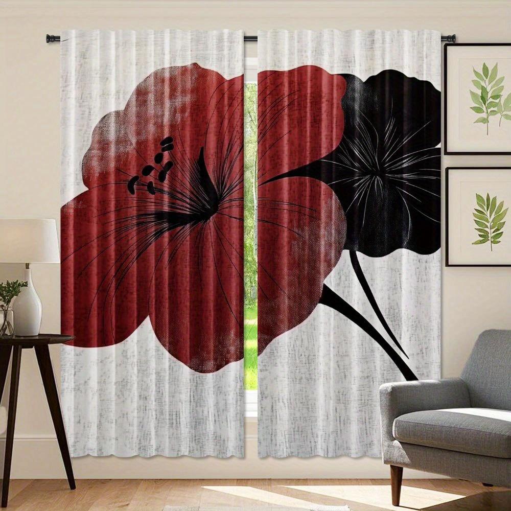 2pcs   Elegant Black and Red Flowers Print Curtains Light Filtering Rod Pocket Design for Bedroom Living Room Office Decor Artist