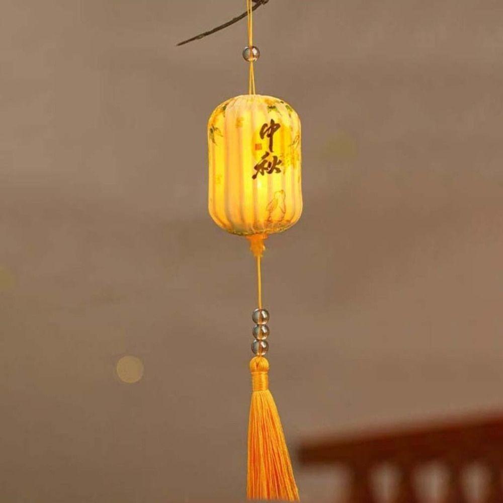 LED Bead Mid Autumn Lantern Sturdy Frame Glowing Holiday Lamp Printed Fabric Lantern  Culture Fans