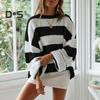 Women Pullover Sweater Wide Striped Color Block Crew Neck Long Sleeve Ribbed Cuffs Oversized Sweater Casual Knitwear