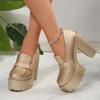 Fashion 2025 New Thick Soled High Heels Daily Luxury Women Solid Color Temperament Mary Jane with Follow-up Shoes Retro Le Fu Shoes