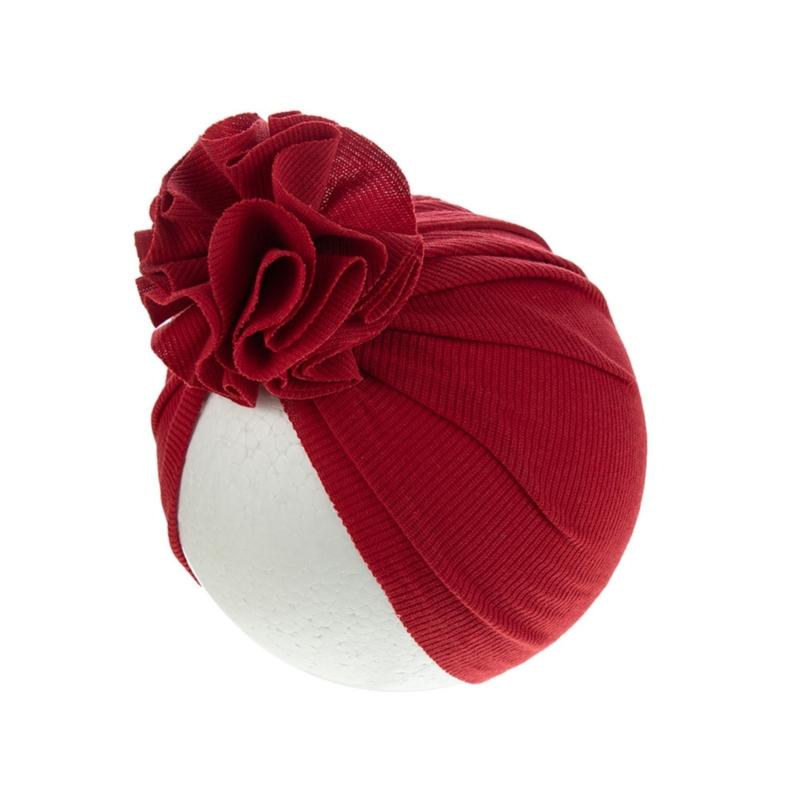 

Fashionable Baby Turban Hat Solid Color Headwear Lovely Infant Fetal Caps with Lovely Flower Detail, Trendy Headwrap бордовый