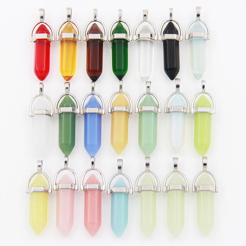 Crystal Hexagonal Pendant Necklace - European & American Popular Luminous Bullet Head Design