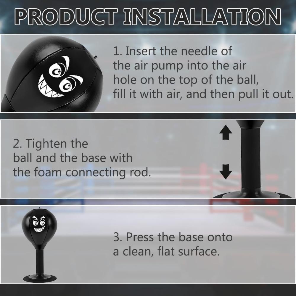 Stress-relieving Desktop Boxing Ball, Black Faux Leather Material, Suction Cup Base, Relieves Stress, Fun Gift, Office Desk Toy.