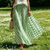 Women's Casual High Waist Pleated A-Line Maxi Skirt Striped Pattern Lightweight Flowing Fabric Comfortable Fit
