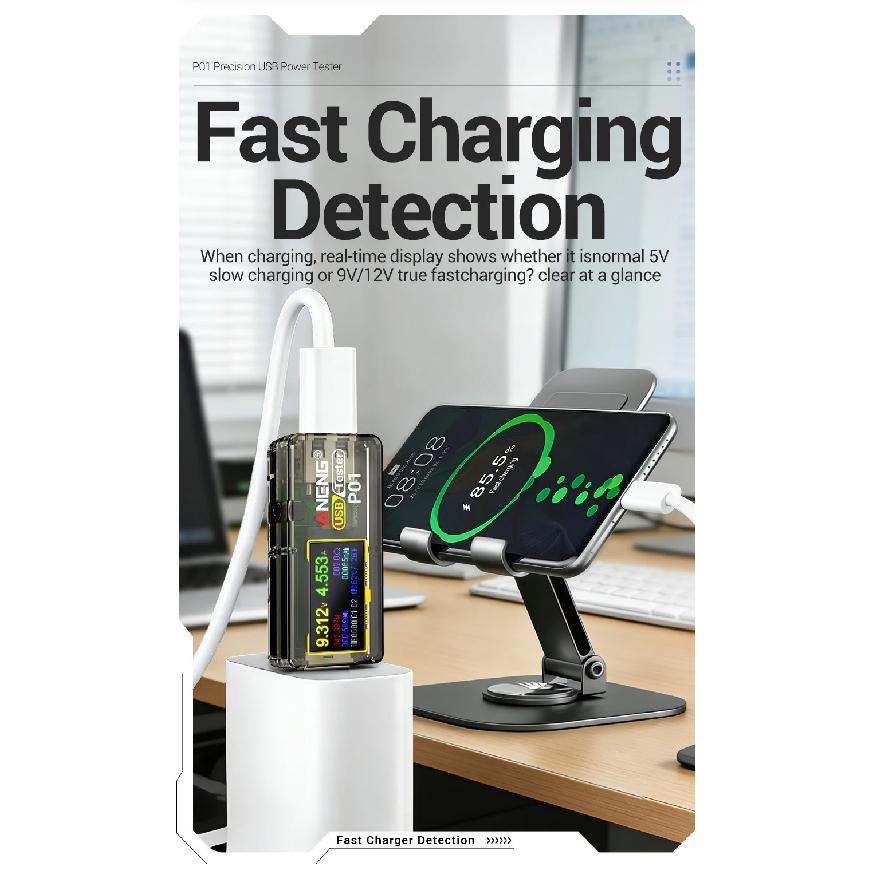 Digital Voltmeter Ammeter ANENG P01 USB Tester Meter 4V-30V Capacity Energy Temperature Fast Power Detector
