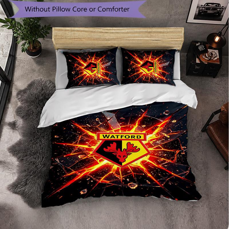 Watford Football 3 Piece Bedding Set Soft Duvet Cover Set with Pillowcases Printed Bedroom Decor Set for Home