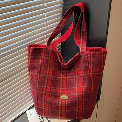 2025 Autumn New Plaid Large-capacity Canvas Bag Fashionable Simple Women's Casual Fashionable Literary and Artistic Shoulder Bag