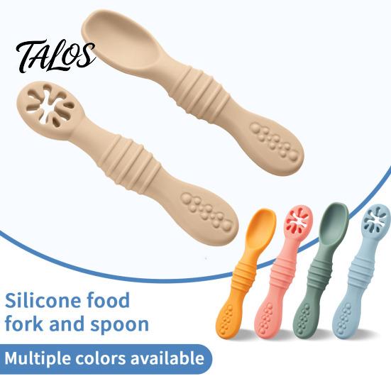 Ergonomic Spoons for Small Hands 2Pcs Silicone Baby Spoon, Soft Toddler Training Spoon Puree Fruit Puree, Easy Grip Non-Slip Handle Infant Feeding