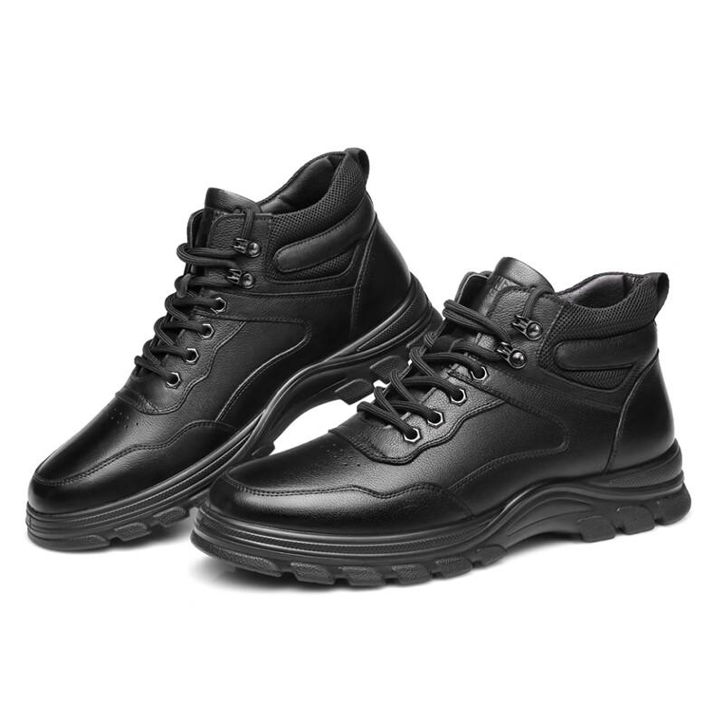 Qiang Ren Men's Winter Fleece-Lined Leather Lace-Up Shoes