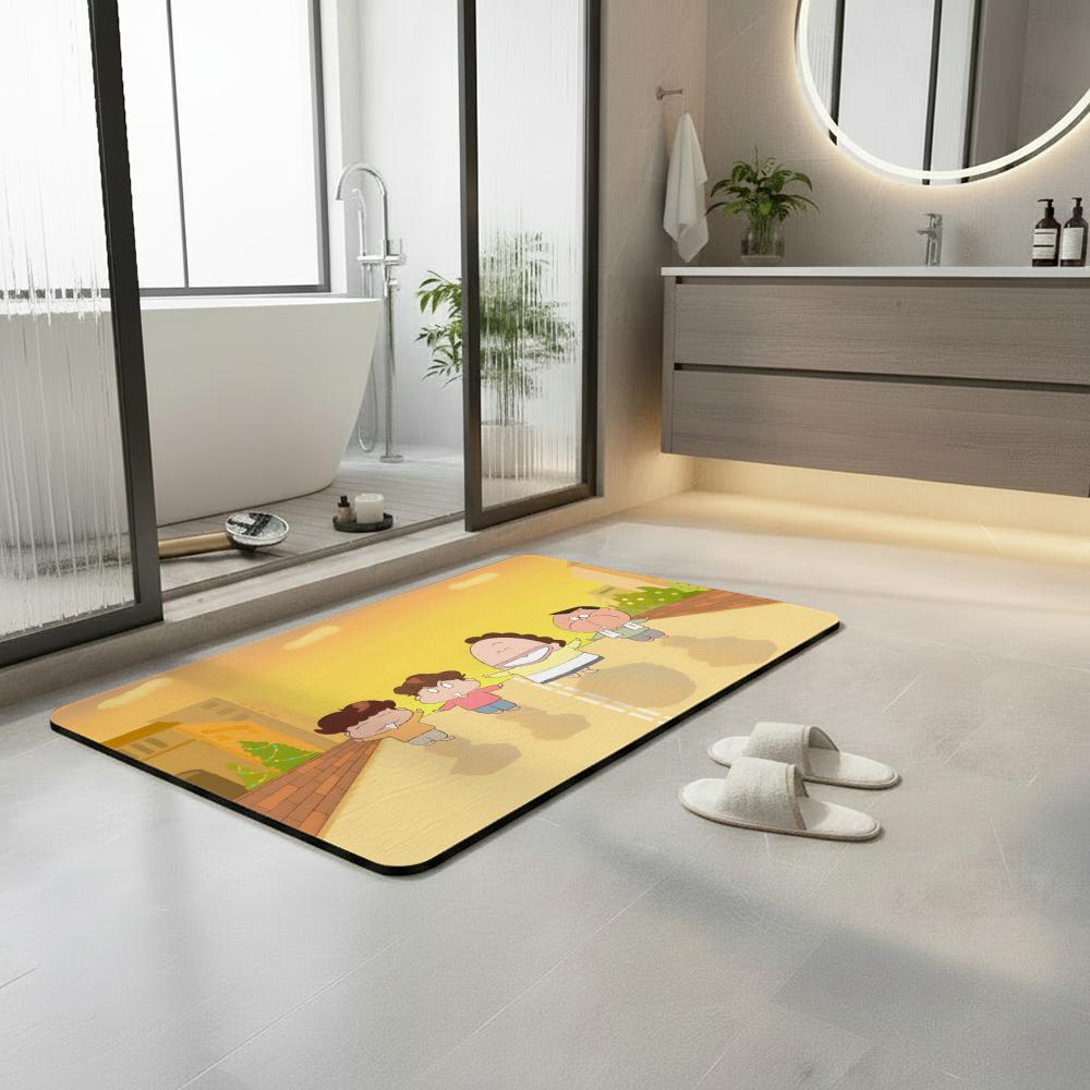 Anime A-Atashin'chi Floor Mat Diatomite Bath Mat, Quick Dry, Absorbent, Multi-Scene Mat
