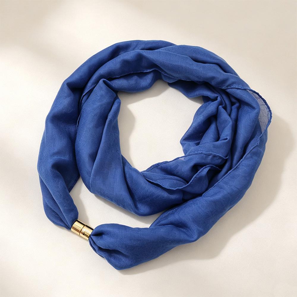 Solid Color Cylinder Magnetic Buckle Lazy Scarf Women Cotton Linen Texture Magnetic Neck Warmer Spring Autumn Versatile No-Tie Decorative Neck Gaiter
