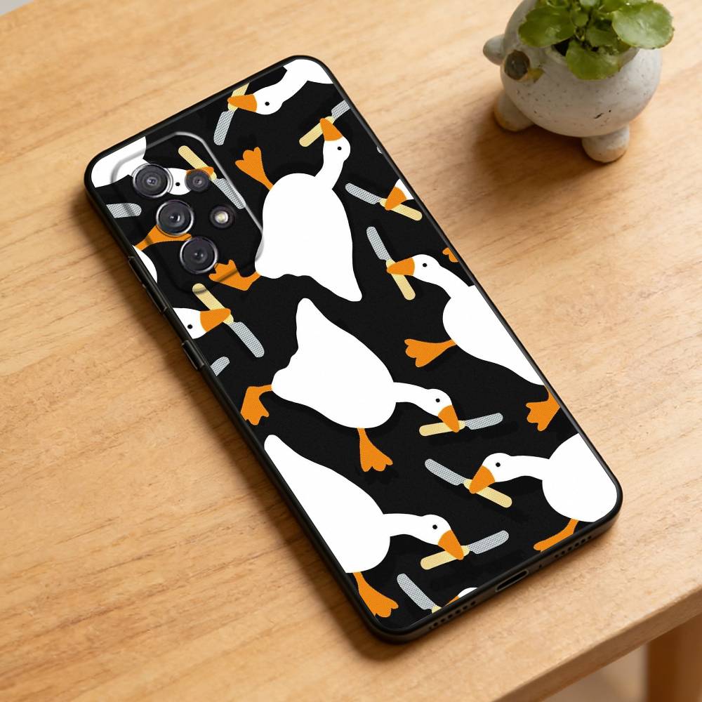 Cartoon Cute Goose Phone Case For Samsung Galaxy A73,21,22,32,71,53,52,51,80,5G Soft Black Cover