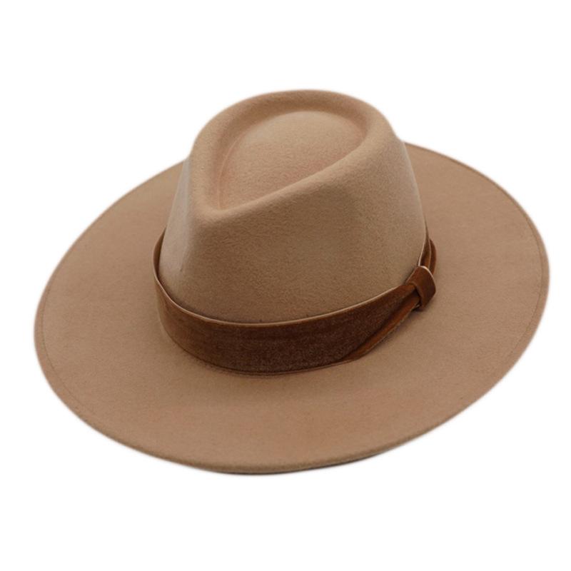 French Elegant Camel Big Wide Wool Panama Jazz Top Hat Women Autumn And Winter Internet Celebrity Foreign Trade Felt British Tide