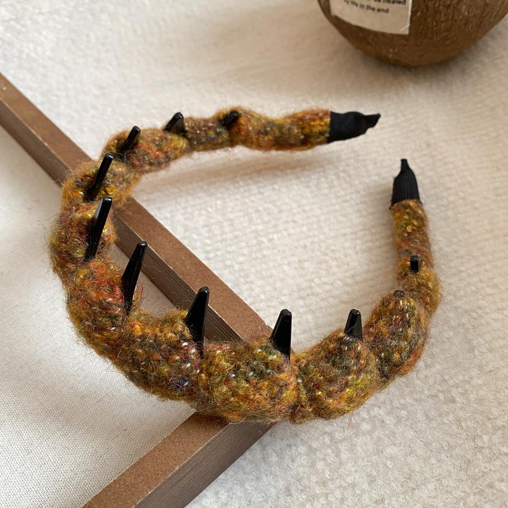 Autumn and winter retro Maillard wool woven headband headband high cranial top temperament hair accessories women