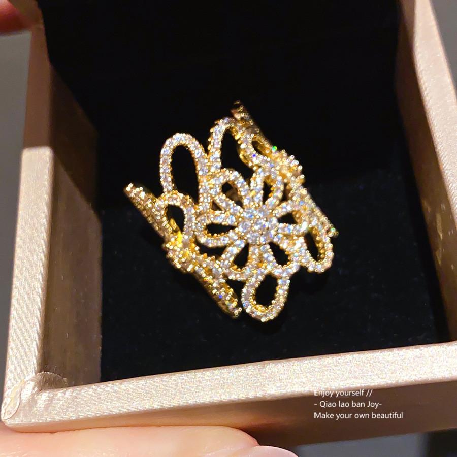 Flower Open Ring With Zirconia And 18k Gold Plating For Women Fashion Jewelry