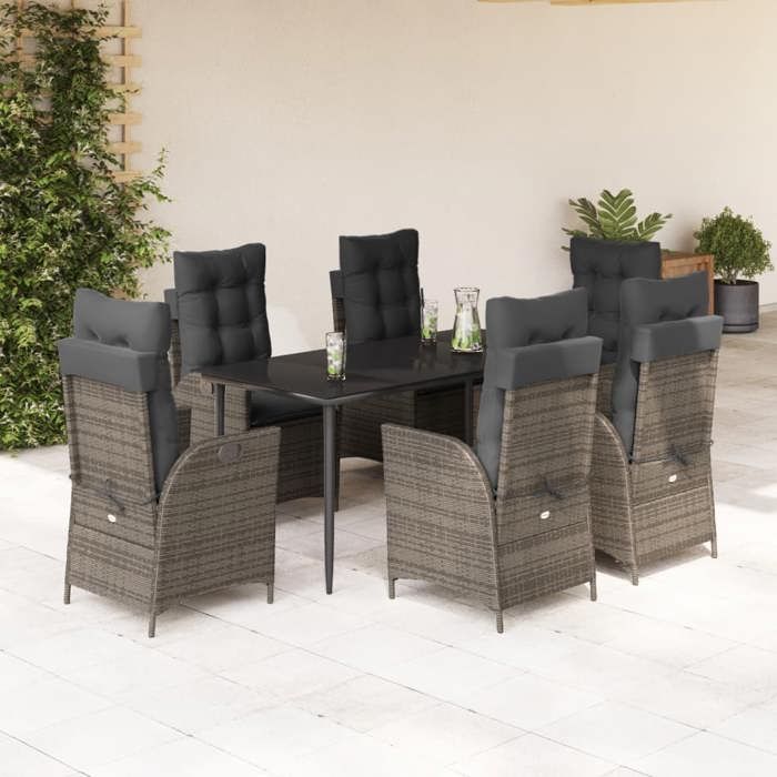 VidaXL Ensemble à Manger de Jardin avec Coussins 7 pcs, Table et Chaises avec Dossier Réglable, Meubles d'Extérieur, 3213220