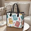 Cute School Pattern Tote Bag Casual Daily Use Handbag Lightweight Portable Shopping Shoulder Bag for Students Teachers