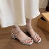Coarse heel high heel rhinestone sandals women's summer wear 2025 new beautiful fashion temperament with skirt high heels