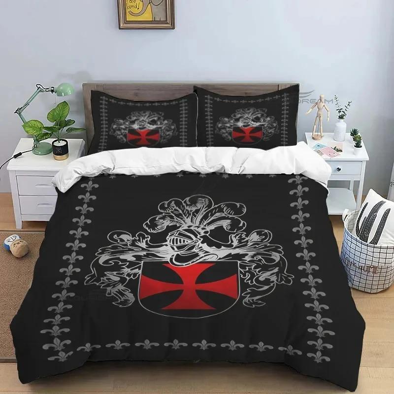 Medieval Knights Templar Patterns Comforter Bedding Set,Duvet Cover Bed Set Quilt Cover Pillowcase,King Bedding Set