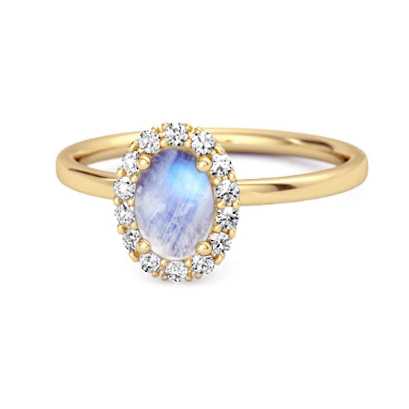 

Moonstone Solitaire Halo Accents Ring -925 Sterling Silver Gold Vermeil 9 золотий/жовтий