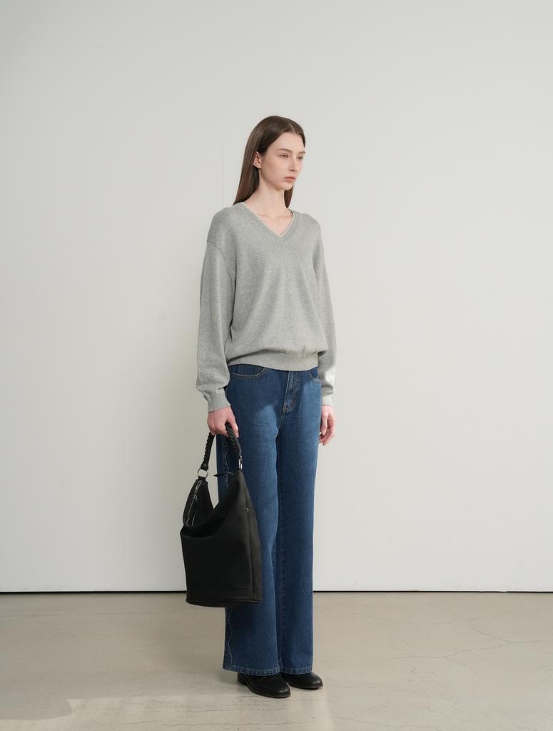 GENERALIDEA Cotton Layered V-Neck Knit Pullover [Light Grey] / Gf1Lkp506