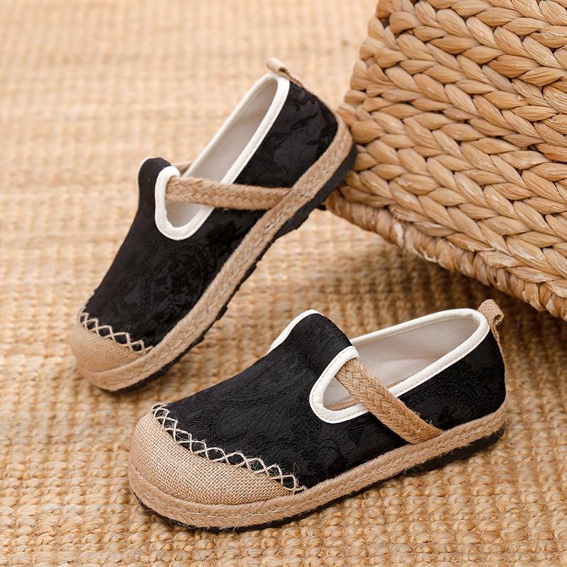 New fisherman shoes, original one-pedal Guochao cloth shoes, cotton and linen jacquard craft sewn thread single shoes