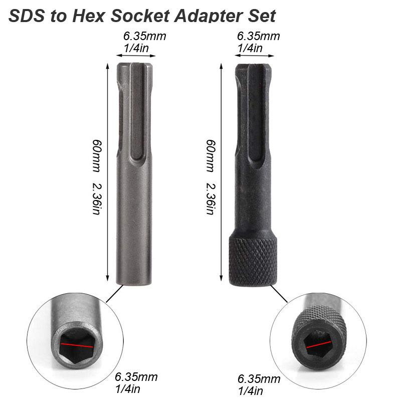 Electric Hammer Adapter Power Drill Screwdriver Converter SDS Plus Convert to 1/4 Hex Shank Magnetic Socket Nut Impact Driver