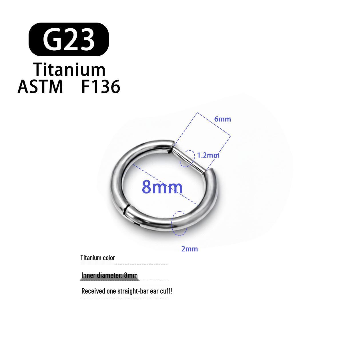 

G23 Titanium Alloy Ear Cuff: 1.2mm Thick Straight Bar Hoop with D-shaped Buckle for Comfortable Wear During Sleep. Titanium Color Rod 1.2mm*6mm