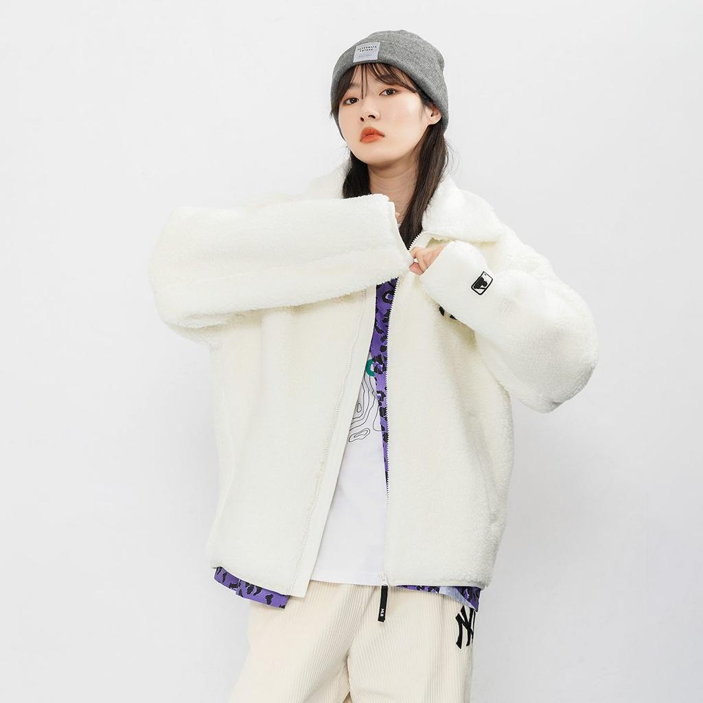 MLB Velvet Jackets Unisex Ivory White Lapel Thickened 3AJPF3016-50IVS