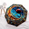 Stained Celestial Window Panel: Moonlit Night DesignUmbrella, Portable 3-Fold Compact Umbrella for Men & Women Gift