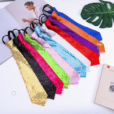 Unisex vorgebundene Krawatte mit verstellbarem Reißverschluss-Design Glitzernde Pailletten Schmale Krawatte für Hochzeiten Abschlussfeier Kostüm