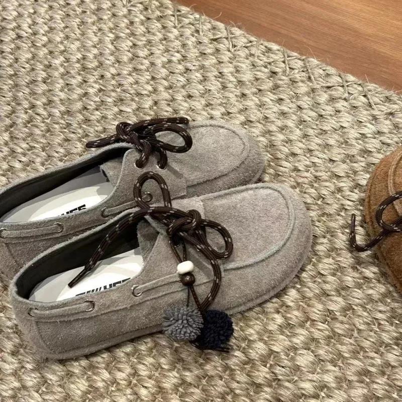 

Мода 2025 Осень Новый Стиль Обувь Кенгуру Женские Слипоны На Плоской Подошве На Шнуровке Съемная Подвеска Лоферы Повседневная Удобная Обувь 37