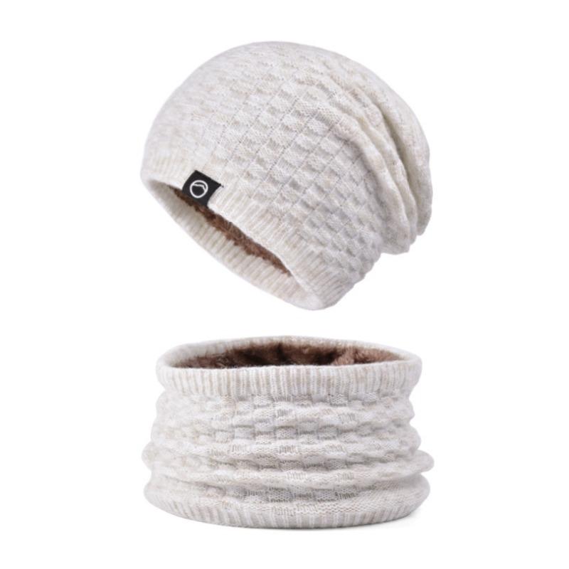 Winter hat, scarf set, women's outdoor cold protection and warmth, knitted hat, fleece ear protector, pullover, wool hat.