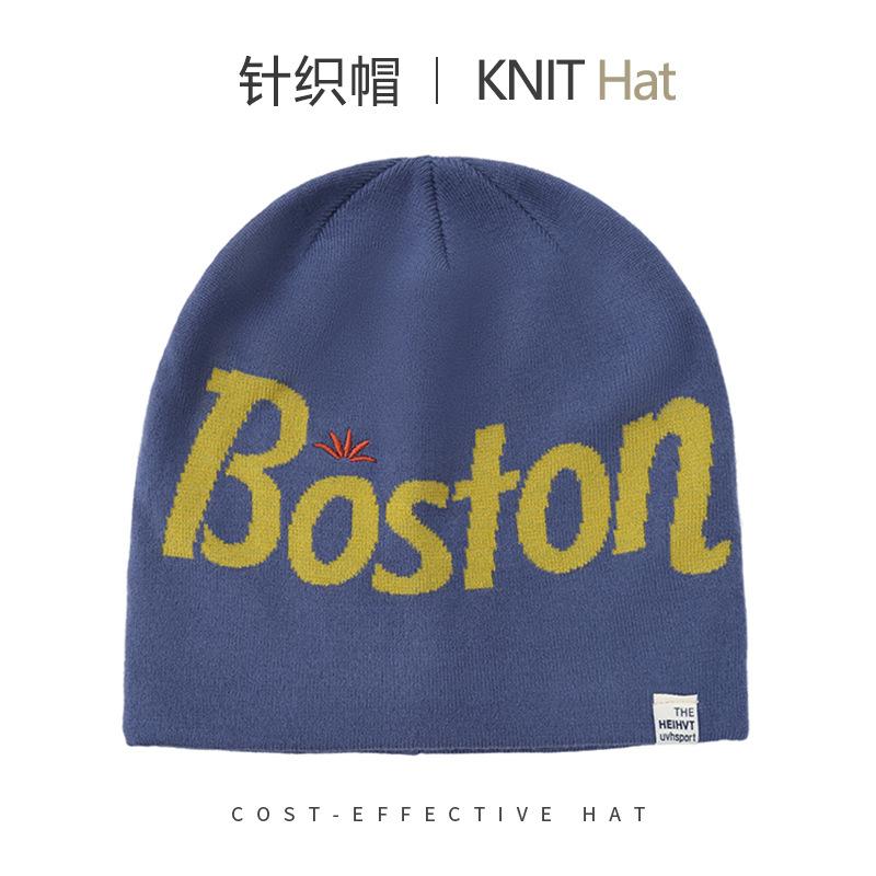 Fashion knitted hats men's and women's autumn and winter warm ear protection letter cold hat outdoor versatile big head circumference wool hat