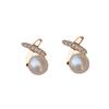S925 Silver Needle Stud Earrings - Silver Pearl Cross Design Fashionable Earrings